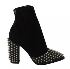 Philipp Plein Black Suede Studded Heels Ankle Boots Shoes -   -  Philipp Plein.