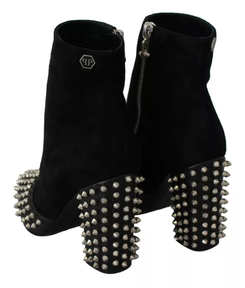 Philipp Plein Black Suede Studded Heels Ankle Boots Shoes -   -  Philipp Plein. Philipp Plein Black Suede Studded Heels Ankle Boots Shoes -   -  Philipp Plein.
