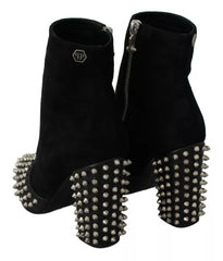 Philipp Plein Black Suede Studded Heels Ankle Boots Shoes -   -  Philipp Plein.