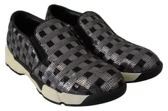 PINKO Silver Black Slip-on Sequence Design Sneakers Shoes -   -  PINKO.