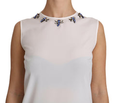 Dolce & Gabbana White Silk Embellished Crystal Dragonfly Top -   -  Dolce & Gabbana.