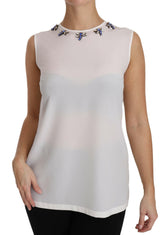 Dolce & Gabbana White Silk Embellished Crystal Dragonfly Top -   -  Dolce & Gabbana.