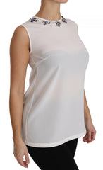 Dolce & Gabbana White Silk Embellished Crystal Dragonfly Top -   -  Dolce & Gabbana.