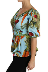 Dolce & Gabbana Multicolor Vegetable Print Silk Top Peplum Wrap Blouse -   -  Dolce & Gabbana.