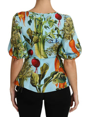 Dolce & Gabbana Multicolor Vegetable Print Silk Top Peplum Wrap Blouse -   -  Dolce & Gabbana.
