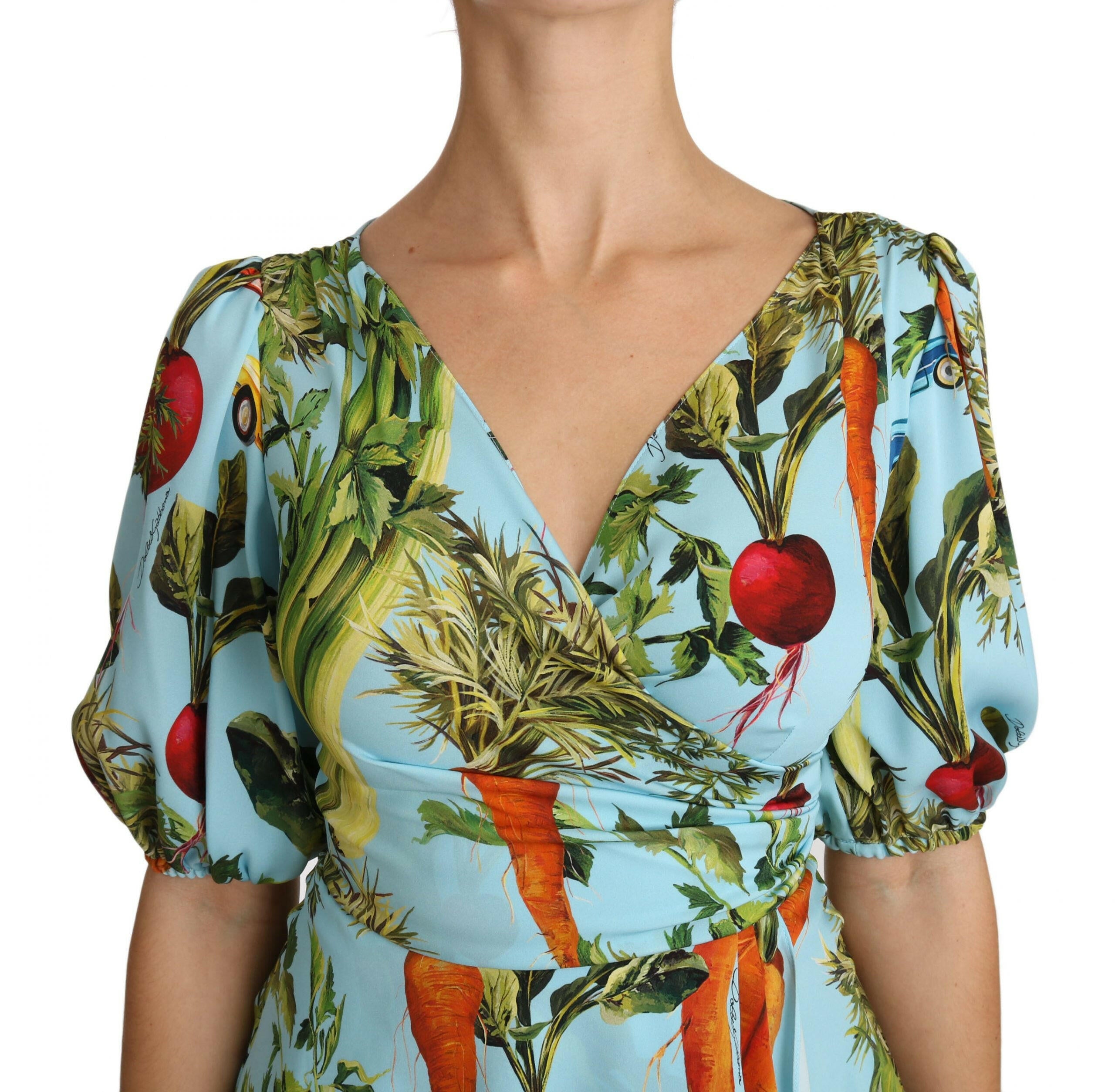 Dolce & Gabbana Multicolor Vegetable Print Silk Top Peplum Wrap Blouse -   -  Dolce & Gabbana. Dolce & Gabbana Multicolor Vegetable Print Silk Top Peplum Wrap Blouse -   -  Dolce & Gabbana.