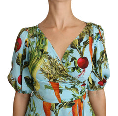 Dolce & Gabbana Multicolor Vegetable Print Silk Top Peplum Wrap Blouse -   -  Dolce & Gabbana.