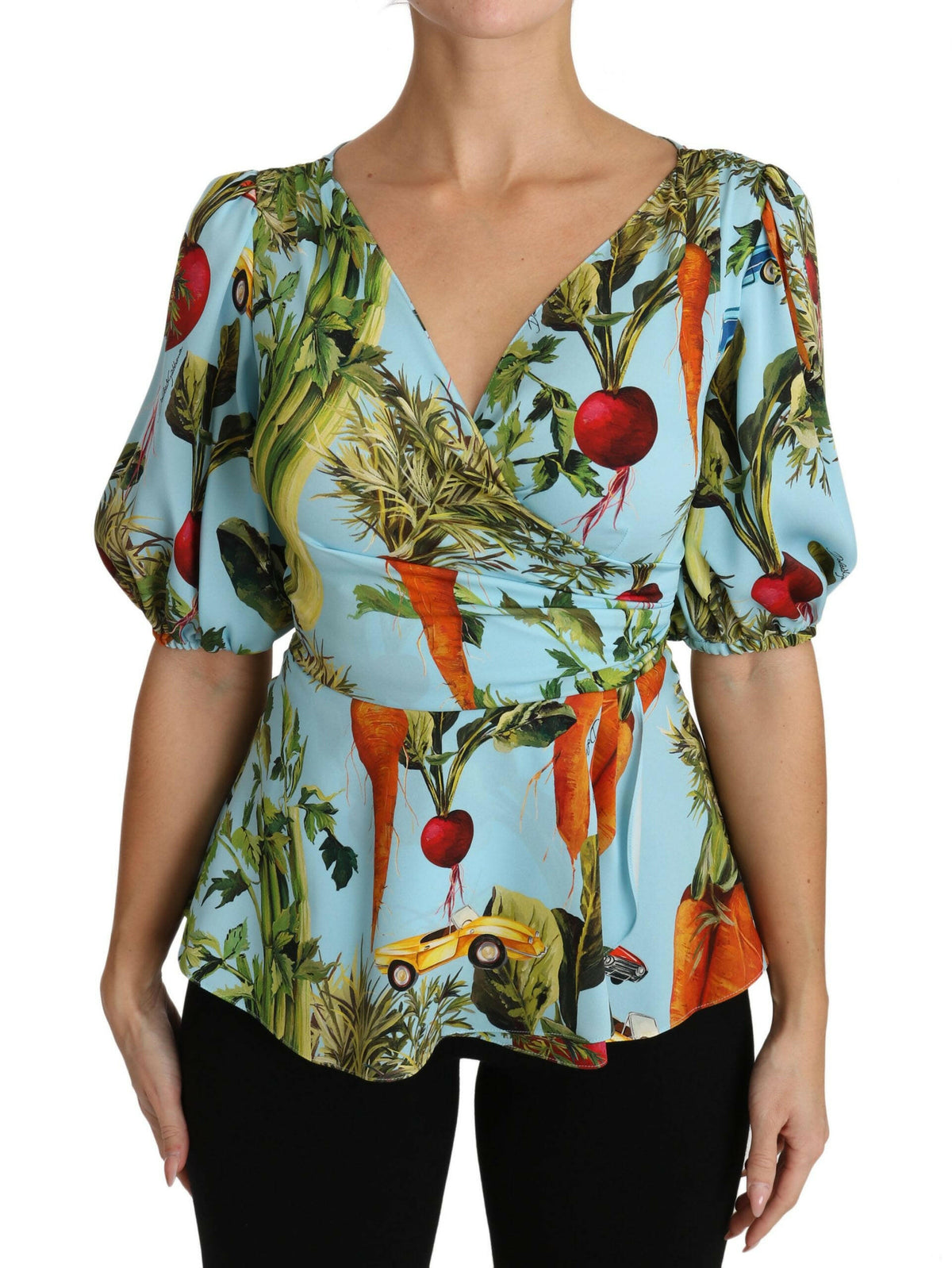 Dolce & Gabbana Multicolor Vegetable Print Silk Top Peplum Wrap Blouse -   -  Dolce & Gabbana.
