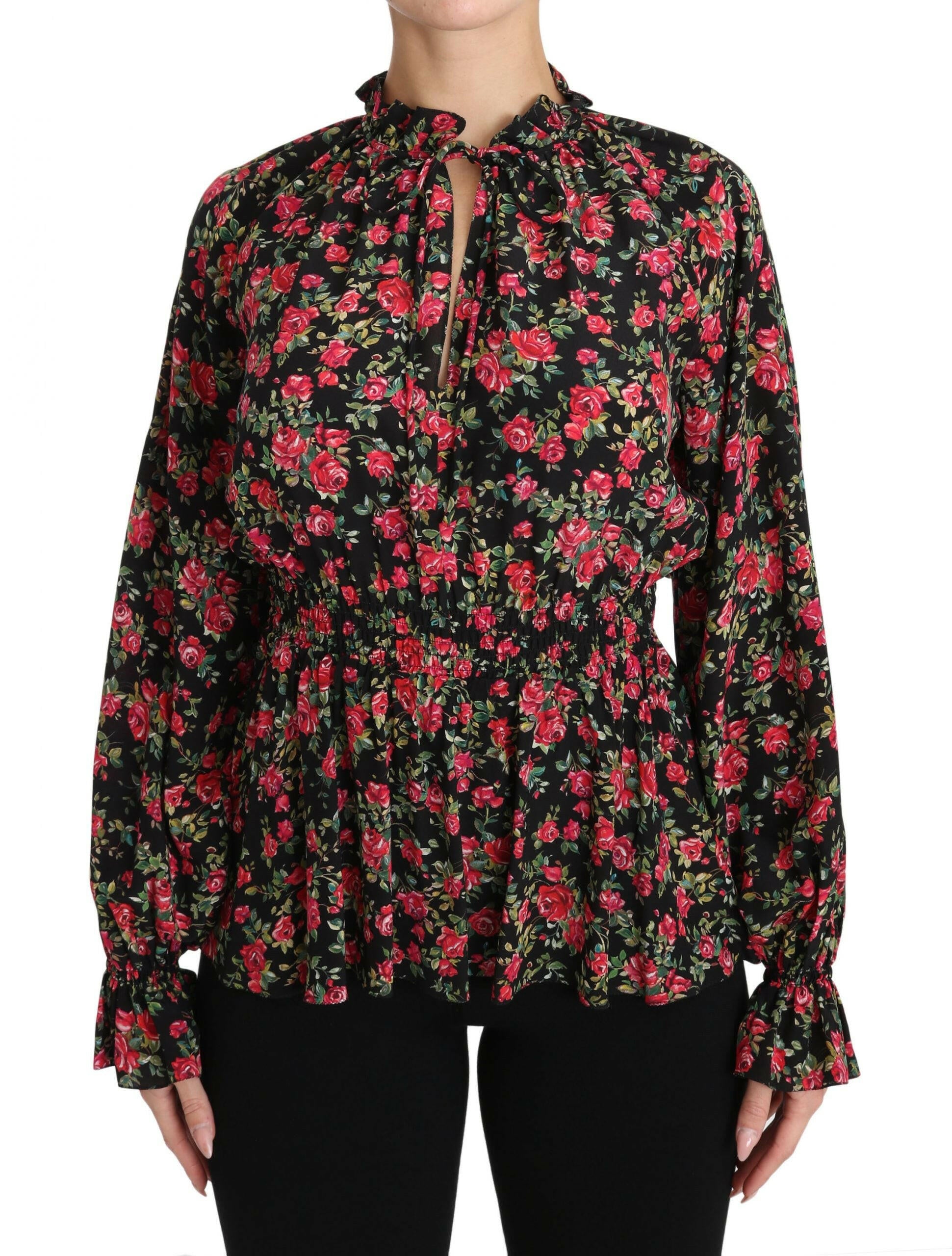 Dolce & Gabbana Black Rose Print Floral Shirt Top Blouse -   -  Dolce & Gabbana.