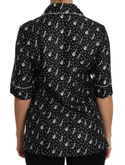 Dolce & Gabbana Black GuitarTrumpet Print Silk Shirt Top -   -  Dolce & Gabbana.