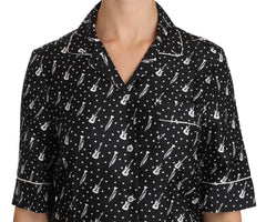 Dolce & Gabbana Black GuitarTrumpet Print Silk Shirt Top -   -  Dolce & Gabbana.