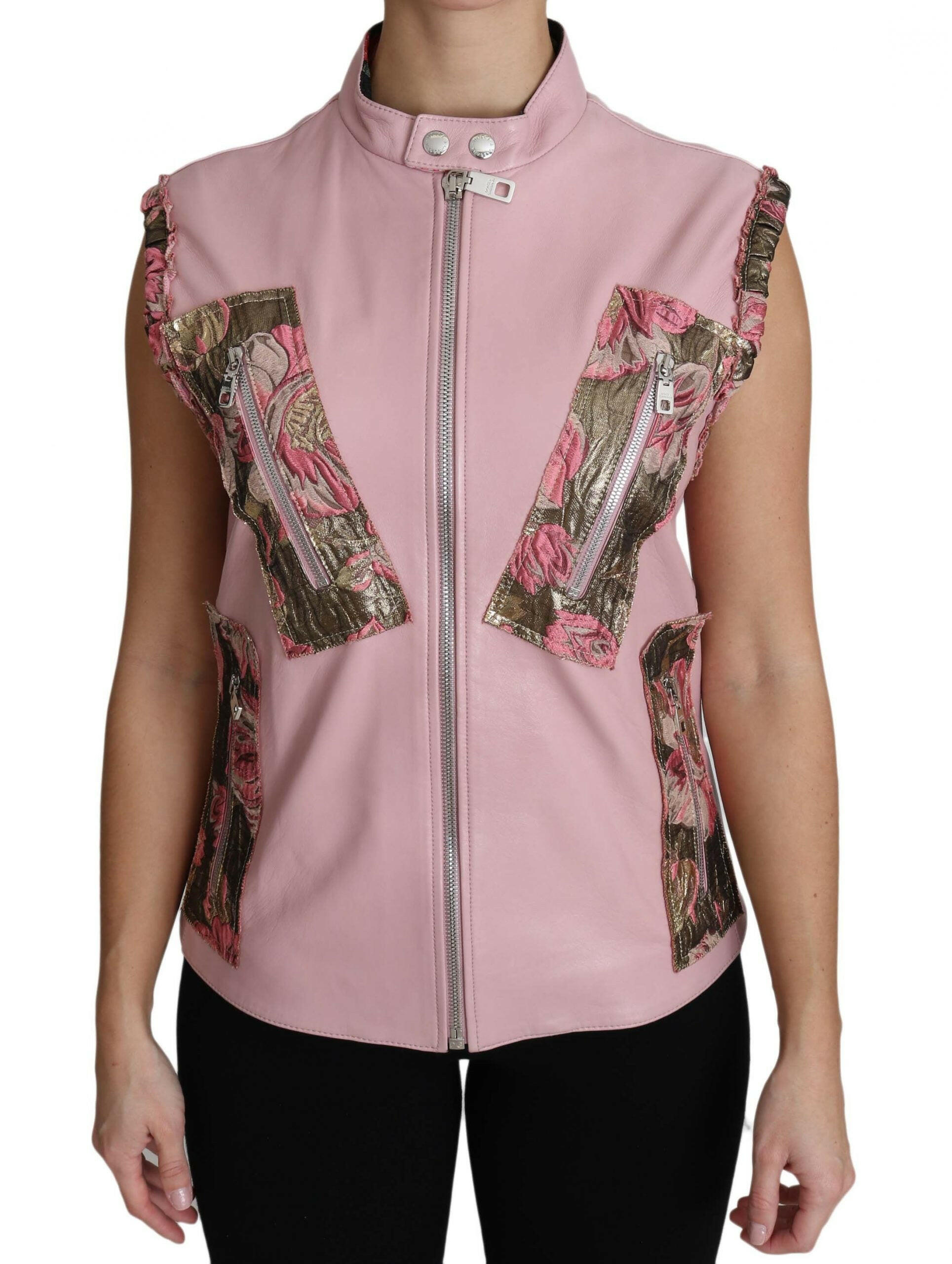 Dolce & Gabbana Pink Zippered Lamb Sleeveless Vest Leather Jacket -   -  Dolce & Gabbana.