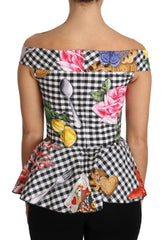Dolce & Gabbana Black and White Corset Blouse Sicily Lemon Check Top -   -  Dolce & Gabbana.