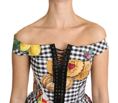 Dolce & Gabbana Black and White Corset Blouse Sicily Lemon Check Top -   -  Dolce & Gabbana.