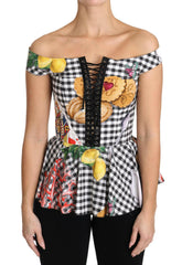 Dolce & Gabbana Black and White Corset Blouse Sicily Lemon Check Top -   -  Dolce & Gabbana.