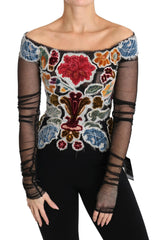 Dolce & Gabbana Black Floral Ricamo Top T-shirt Blouse -   -  Dolce & Gabbana.