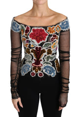 Dolce & Gabbana Black Floral Ricamo Top T-shirt Blouse -   -  Dolce & Gabbana.