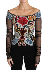 Dolce & Gabbana Black Floral Ricamo Top T-shirt Blouse -   -  Dolce & Gabbana.