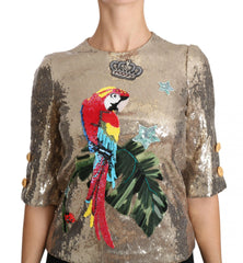 Dolce & Gabbana Gold Sequined Parrot Crystal Blouse -   -  Dolce & Gabbana.