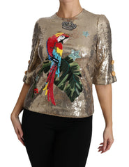 Dolce & Gabbana Gold Sequined Parrot Crystal Blouse -   -  Dolce & Gabbana.