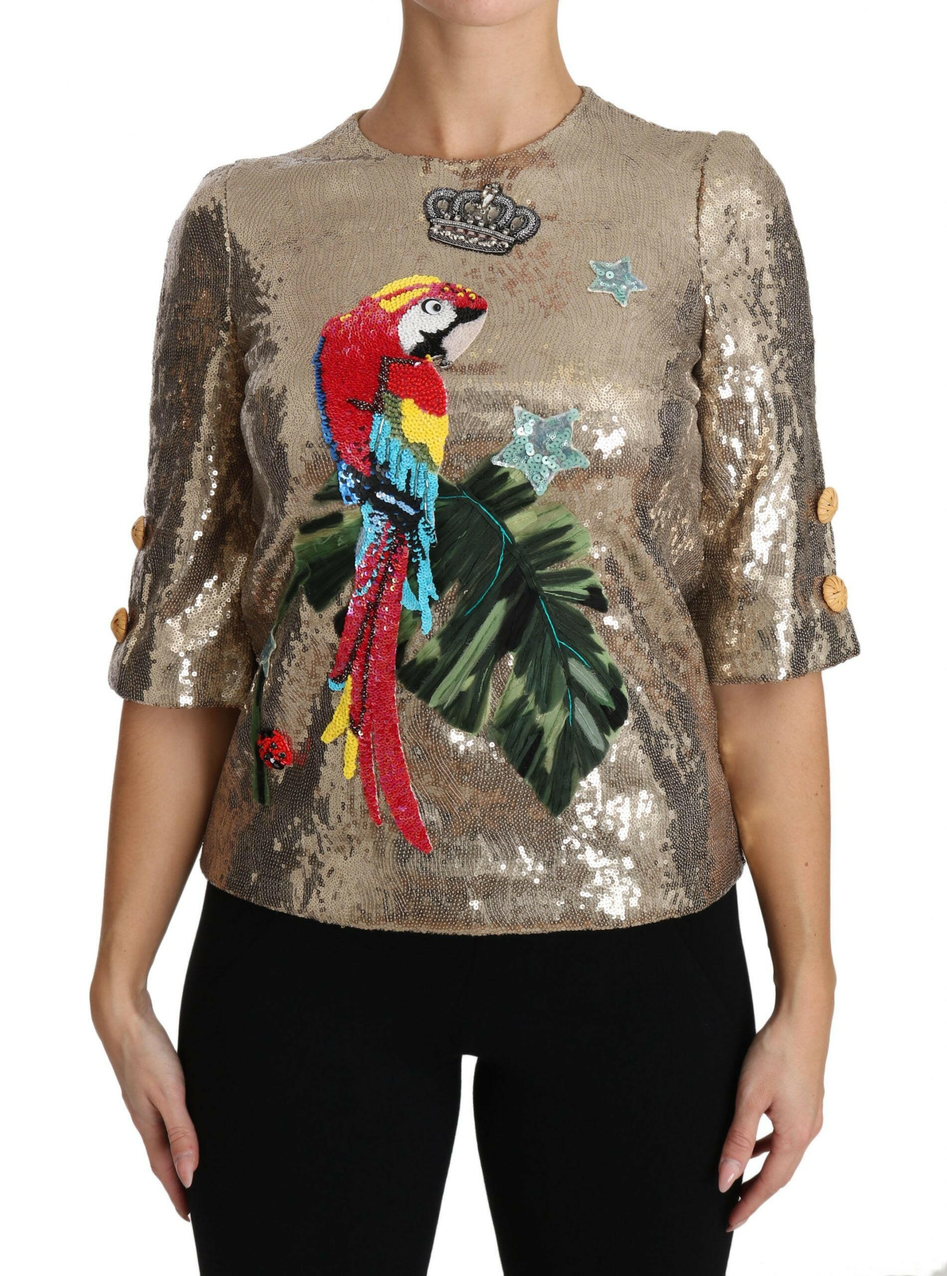 Dolce & Gabbana Gold Sequined Parrot Crystal Blouse -   -  Dolce & Gabbana.