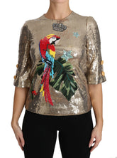 Dolce & Gabbana Gold Sequined Parrot Crystal Blouse -   -  Dolce & Gabbana.