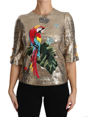 Dolce & Gabbana Gold Sequined Parrot Crystal Blouse -   -  Dolce & Gabbana.