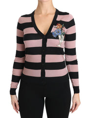 Dolce & Gabbana Pink Floral Cashmere Cardigan Sweater -   -  Dolce & Gabbana.