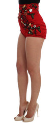 Dolce & Gabbana Red Silk Crystal Roses Shorts -   -  Dolce & Gabbana.