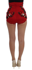 Dolce & Gabbana Red Silk Crystal Roses Shorts -   -  Dolce & Gabbana.