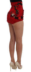 Dolce & Gabbana Red Silk Crystal Roses Shorts -   -  Dolce & Gabbana.