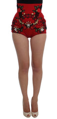 Dolce & Gabbana Red Silk Crystal Roses Shorts -   -  Dolce & Gabbana.