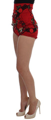 Dolce & Gabbana Red Silk Crystal Roses Shorts -   -  Dolce & Gabbana.