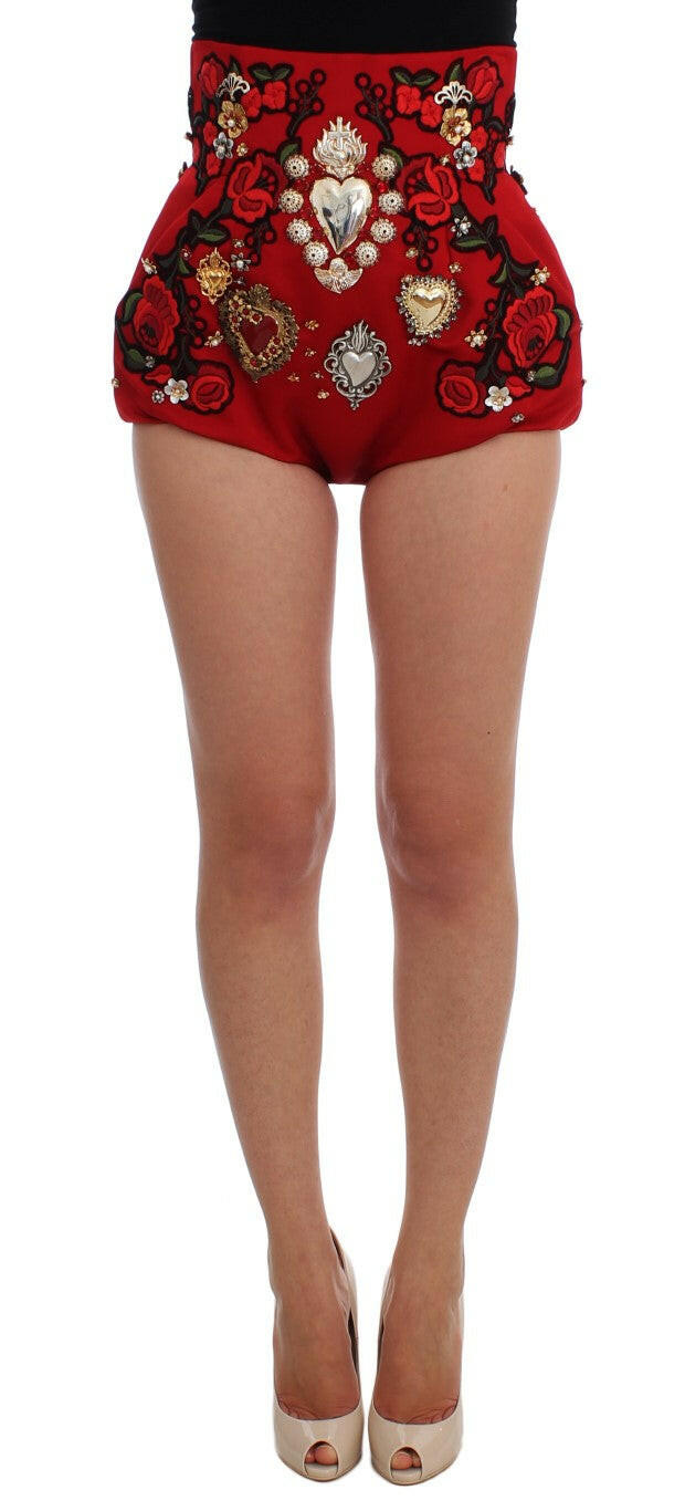 Dolce & Gabbana Red Silk Crystal Roses Shorts -   -  Dolce & Gabbana.