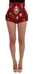 Dolce & Gabbana Red Silk Crystal Roses Shorts -   -  Dolce & Gabbana.