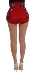 Dolce & Gabbana Red Silk Crystal Roses Shorts -   -  Dolce & Gabbana.