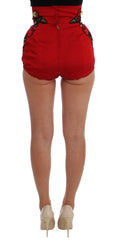 Dolce & Gabbana Red Silk Crystal Roses Shorts -   -  Dolce & Gabbana.