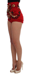 Dolce & Gabbana Red Silk Crystal Roses Shorts -   -  Dolce & Gabbana.