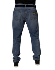 Dolce & Gabbana Blue Tattered Cotton Straight Denim Jeans -   -  Dolce & Gabbana.