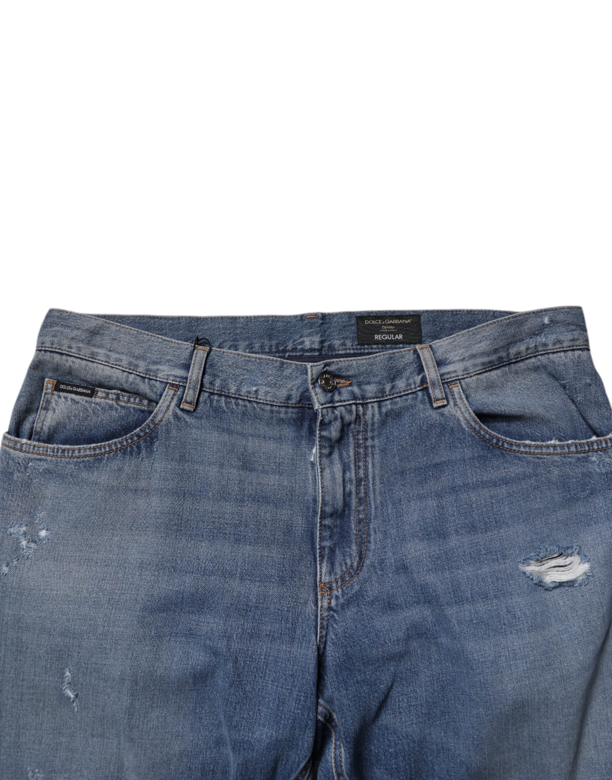 Dolce & Gabbana Blue Tattered Cotton Straight Denim Jeans -   -  Dolce & Gabbana. Dolce & Gabbana Blue Tattered Cotton Straight Denim Jeans -   -  Dolce & Gabbana.