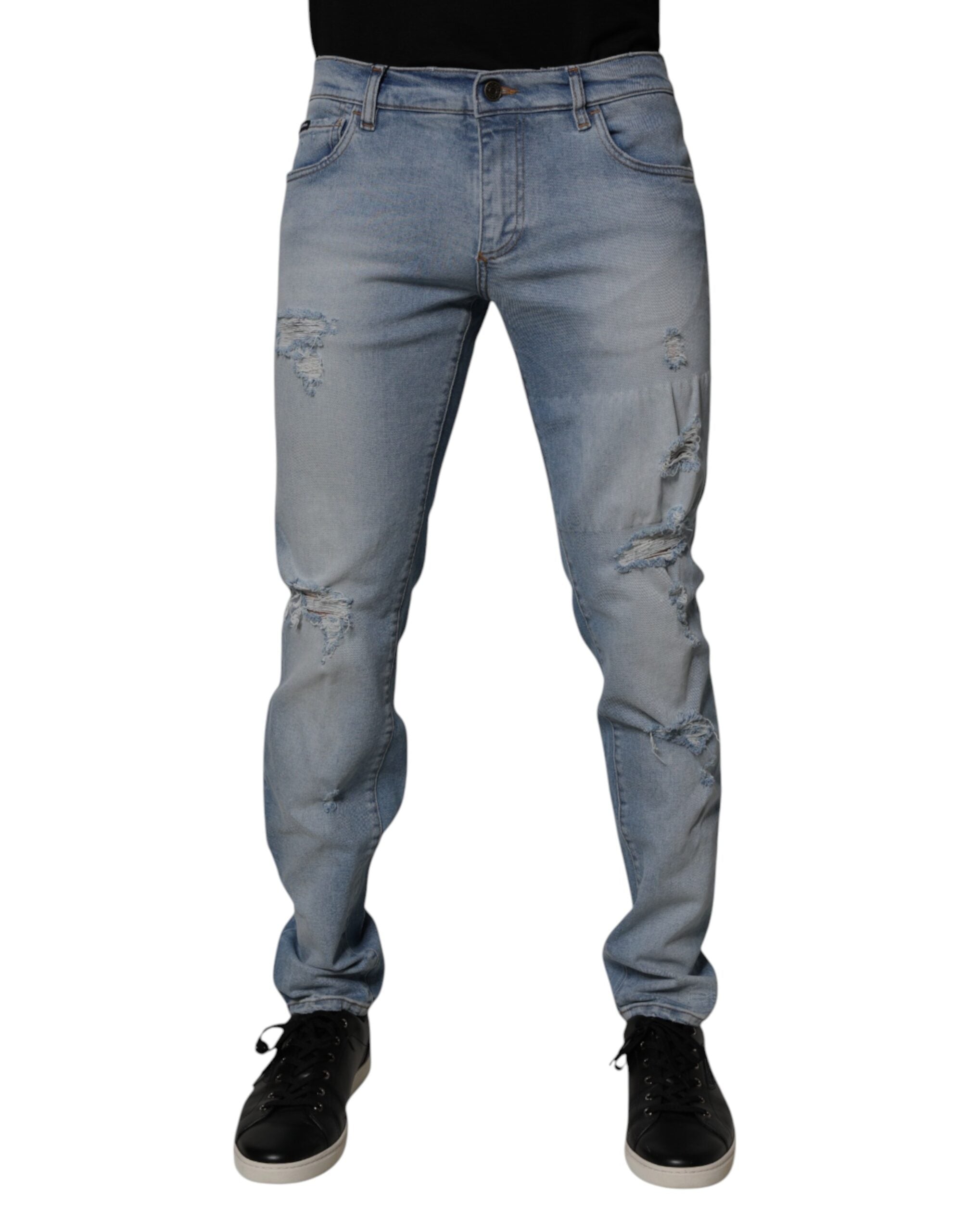 Dolce & Gabbana Blue Tattered Cotton Skinny Men Denim Jeans -   -  Dolce & Gabbana. Dolce & Gabbana Blue Tattered Cotton Skinny Men Denim Jeans -   -  Dolce & Gabbana.