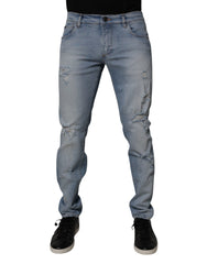Dolce & Gabbana Blue Tattered Cotton Skinny Men Denim Jeans -   -  Dolce & Gabbana.