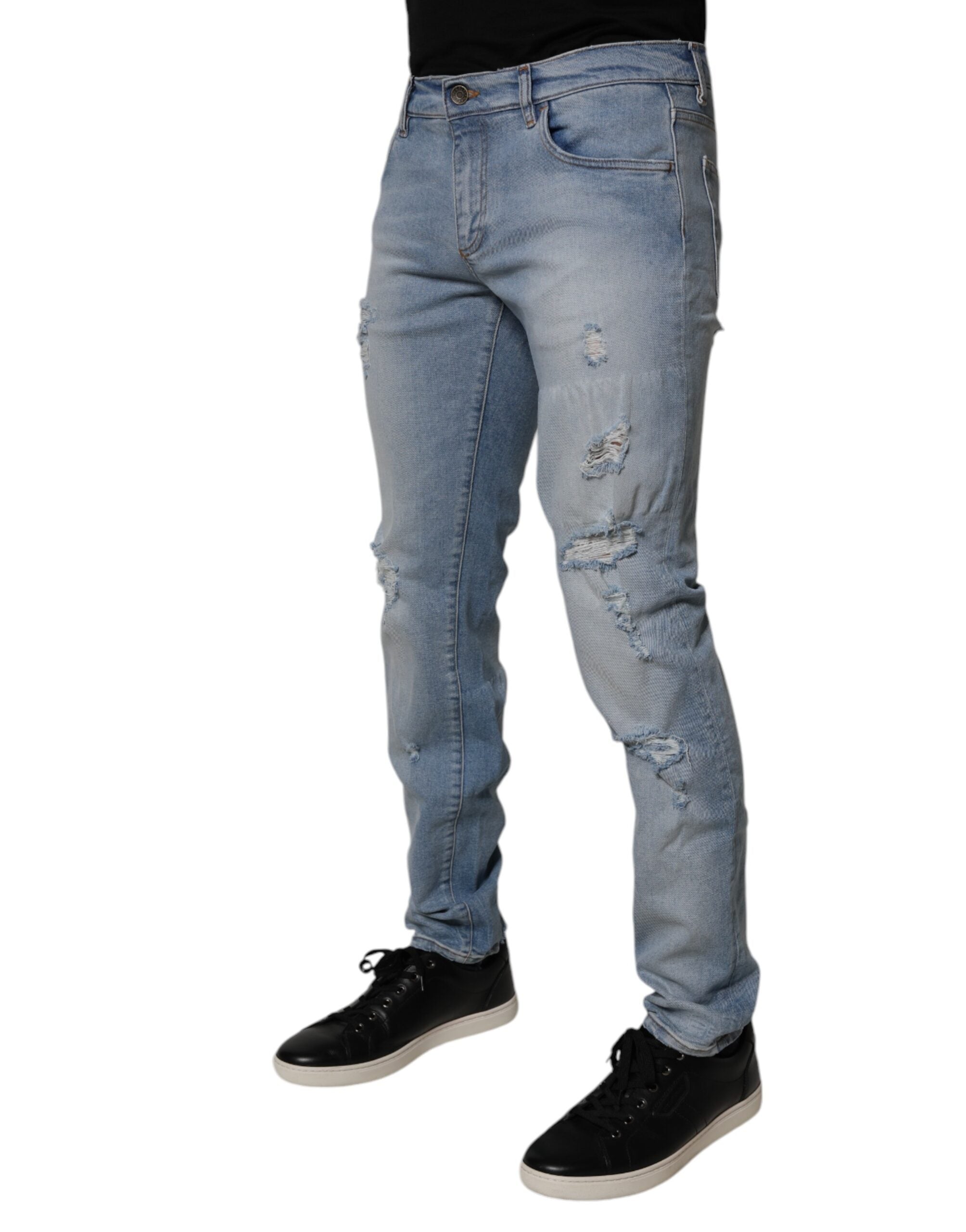 Dolce & Gabbana Blue Tattered Cotton Skinny Men Denim Jeans -   -  Dolce & Gabbana. Dolce & Gabbana Blue Tattered Cotton Skinny Men Denim Jeans -   -  Dolce & Gabbana.