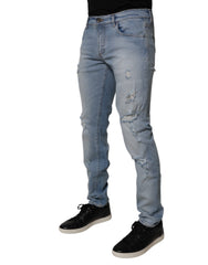 Dolce & Gabbana Blue Tattered Cotton Skinny Men Denim Jeans -   -  Dolce & Gabbana.
