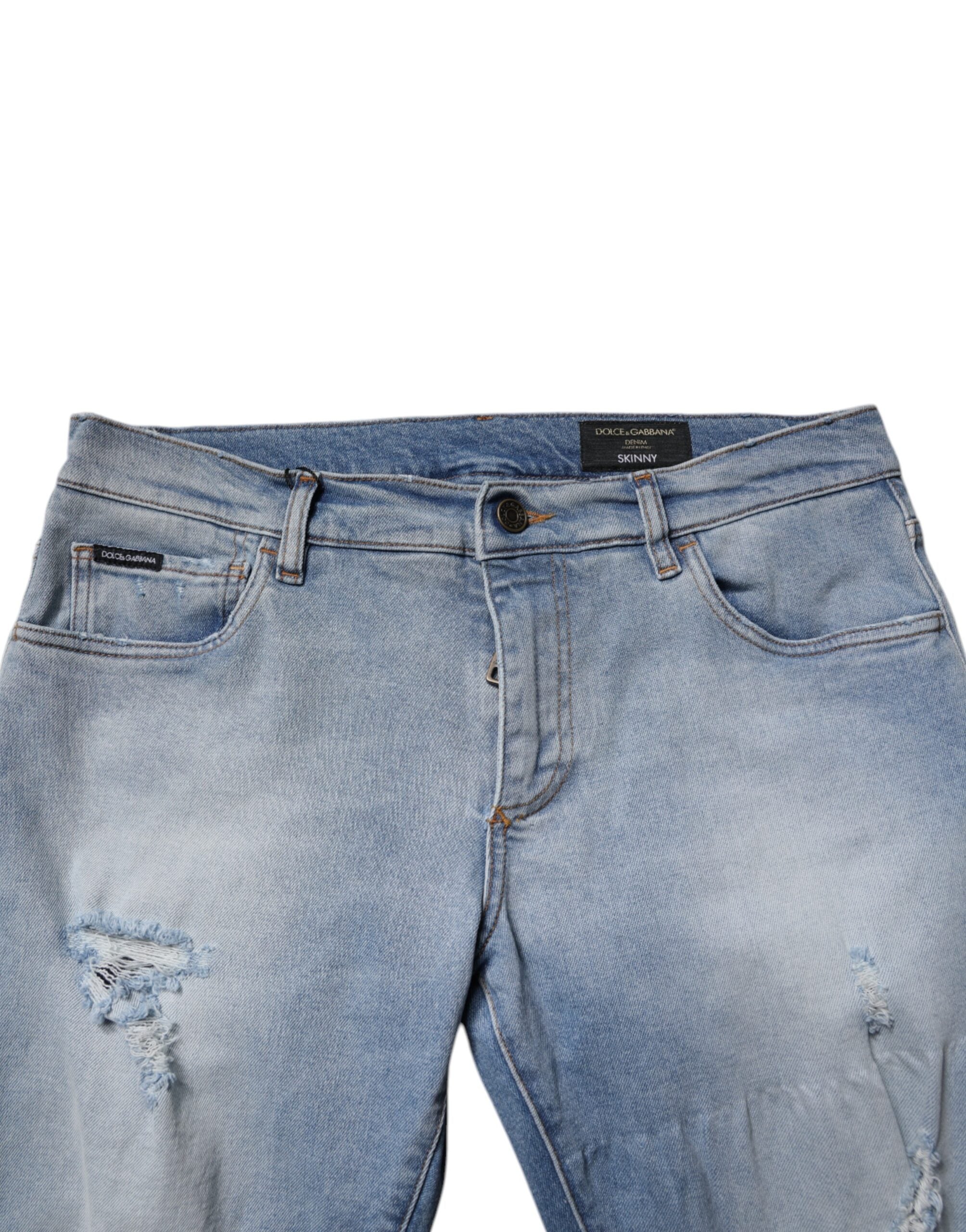 Dolce & Gabbana Blue Tattered Cotton Skinny Men Denim Jeans -   -  Dolce & Gabbana. Dolce & Gabbana Blue Tattered Cotton Skinny Men Denim Jeans -   -  Dolce & Gabbana.
