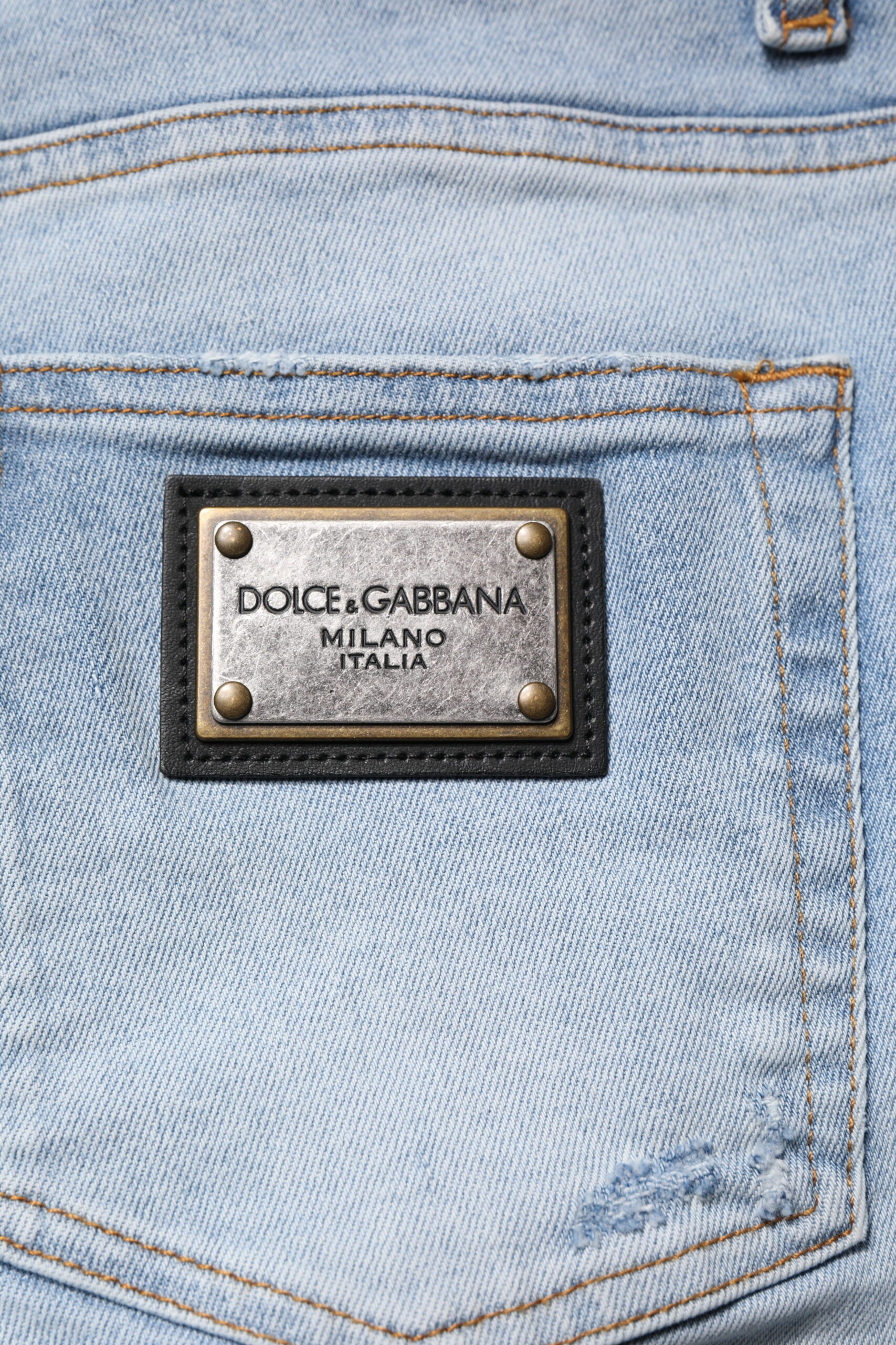 Dolce & Gabbana Blue Tattered Cotton Skinny Men Denim Jeans -   -  Dolce & Gabbana. Dolce & Gabbana Blue Tattered Cotton Skinny Men Denim Jeans -   -  Dolce & Gabbana.