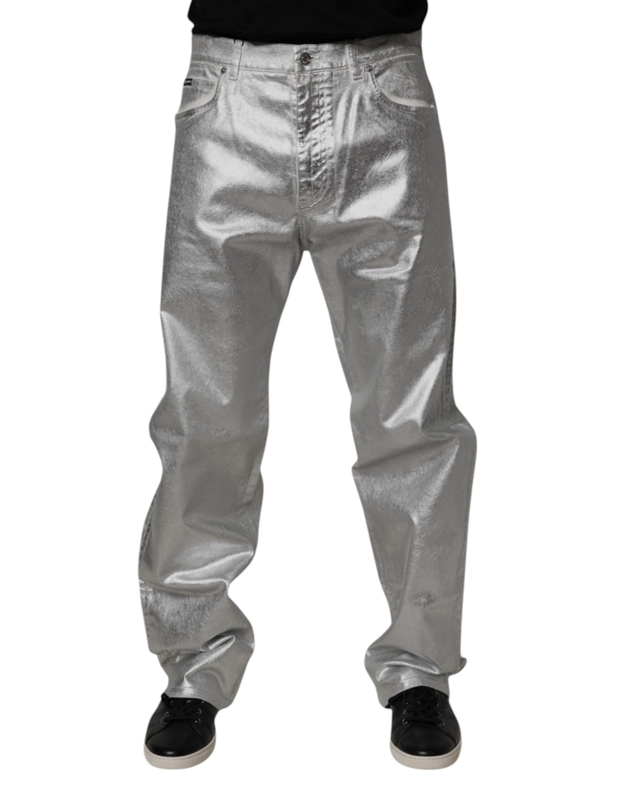 Dolce & Gabbana Metallic Silver Cotton Straight Denim Jeans -   -  Dolce & Gabbana.