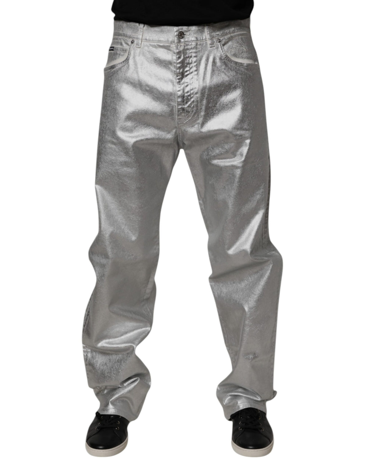 Dolce & Gabbana Metallic Silver Cotton Straight Denim Jeans -   -  Dolce & Gabbana.