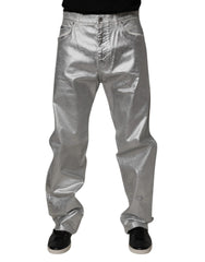 Dolce & Gabbana Metallic Silver Cotton Straight Denim Jeans -   -  Dolce & Gabbana.