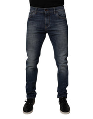 Dolce & Gabbana Dark Blue Cotton Leather Skinny Denim Jeans -   -  Dolce & Gabbana.